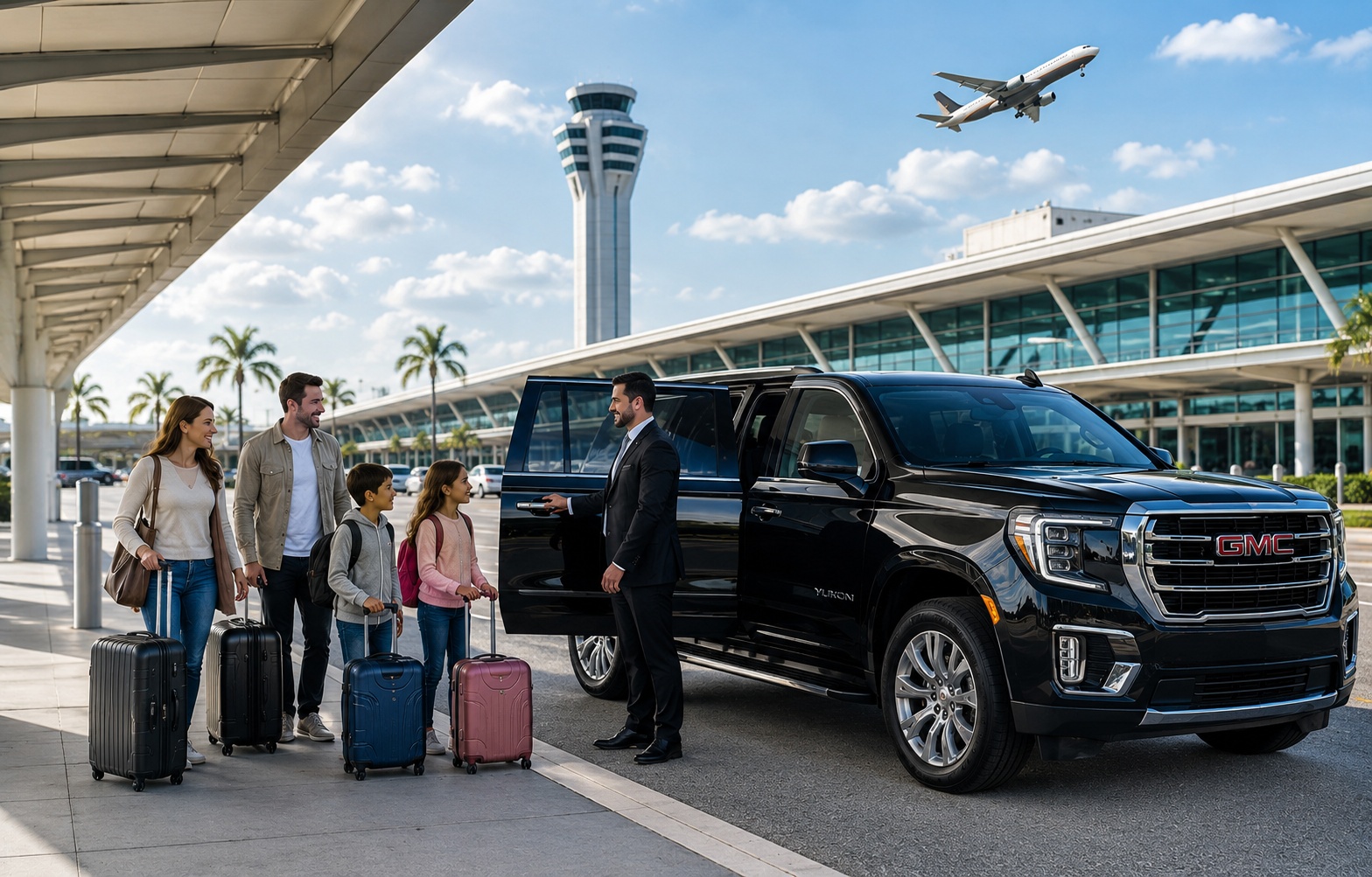Black SUV ready for Orlando airport private transfer at MCO