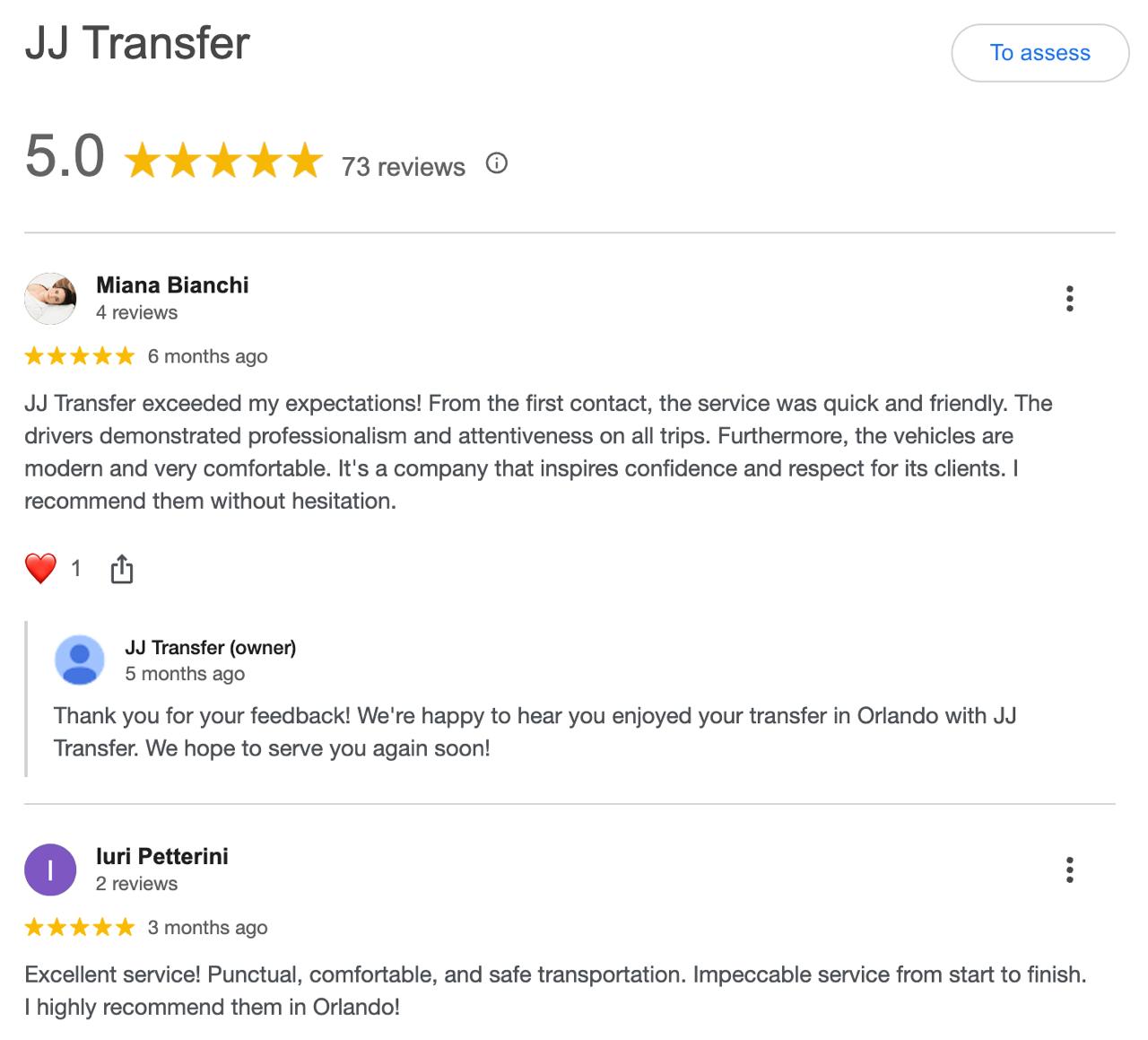 Google reviews — Orlando Private Driver private driver